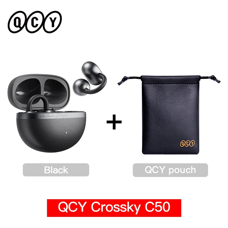 QCY Open Ear Wireless Earbuds Crossky C50 Bluetooth 6.0 Headphones 4 Mic 35H Playtime Ear Cuff Earphones for Fitness IPX5
