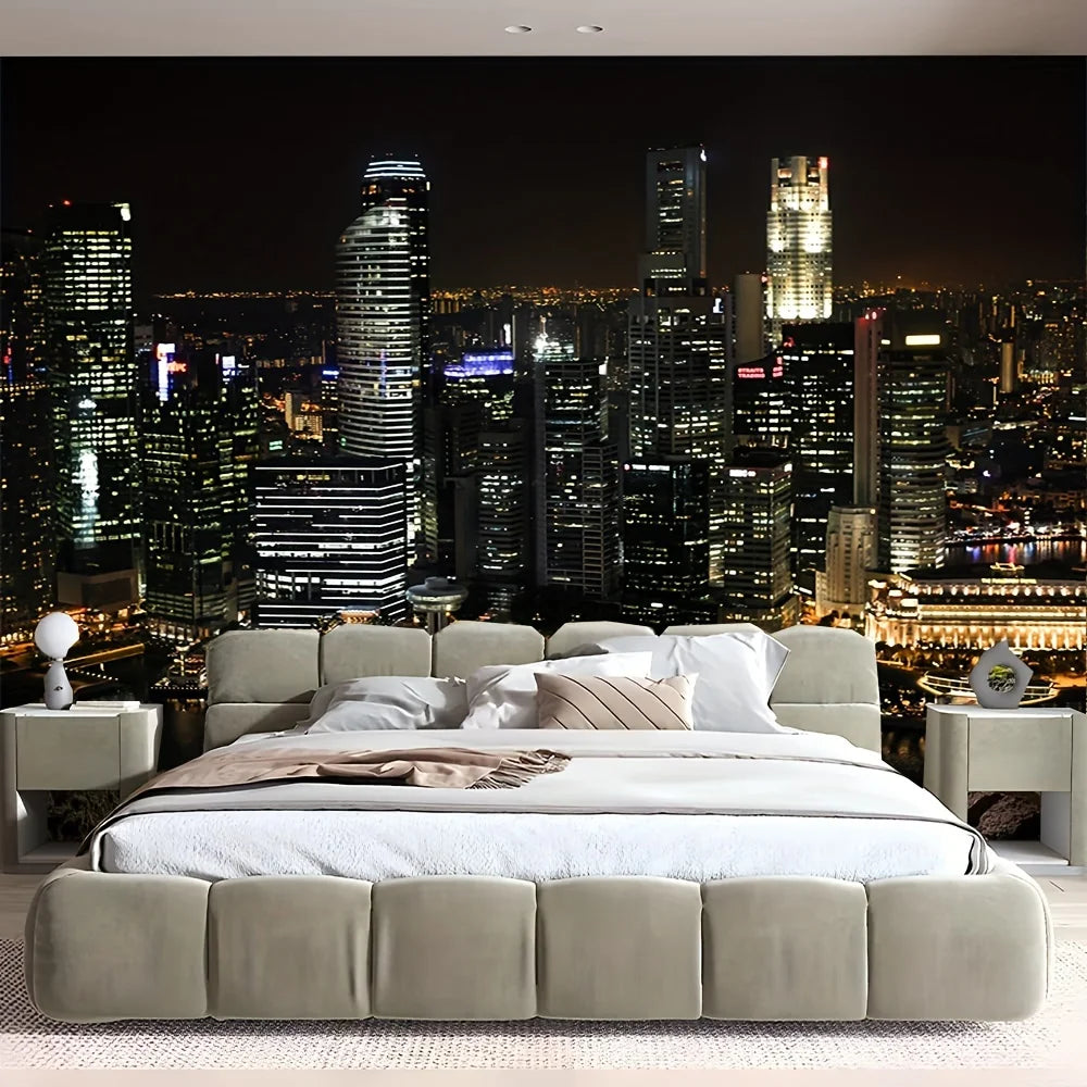 City Nightscape Tapestry - Perfect for Home Décor, Adding a Touch of Urban Glamour and Modern Elegance to Your Living Space