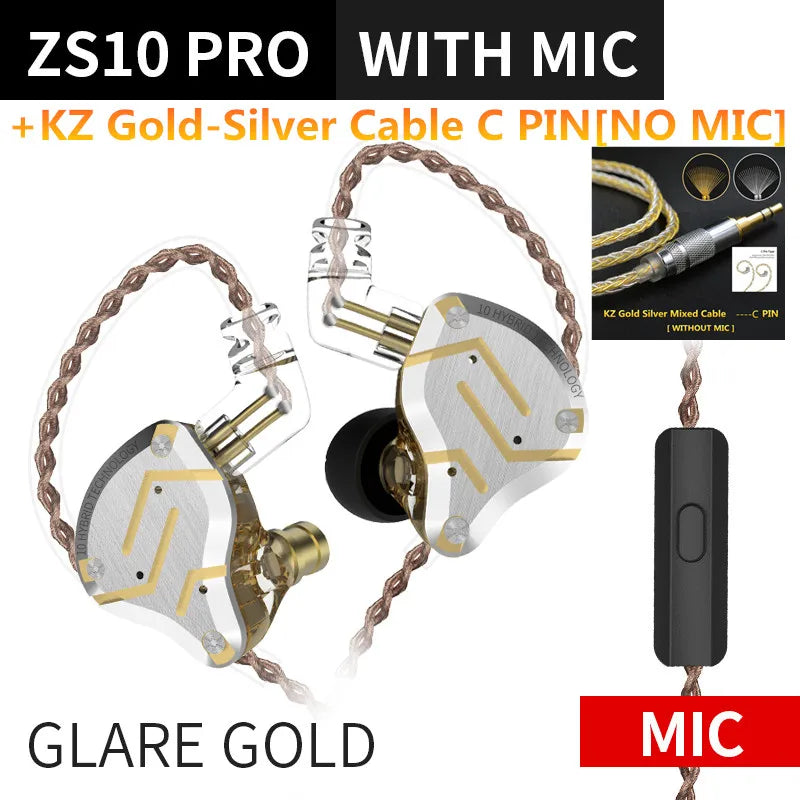 KZ ZS10 Pro 4BA 1DD Hybrid In Ear Metal Earphones10 Drivers HIFI Bass Earbuds Monitor Sport Noise Cancelling Headset ZSX ZAX Z3