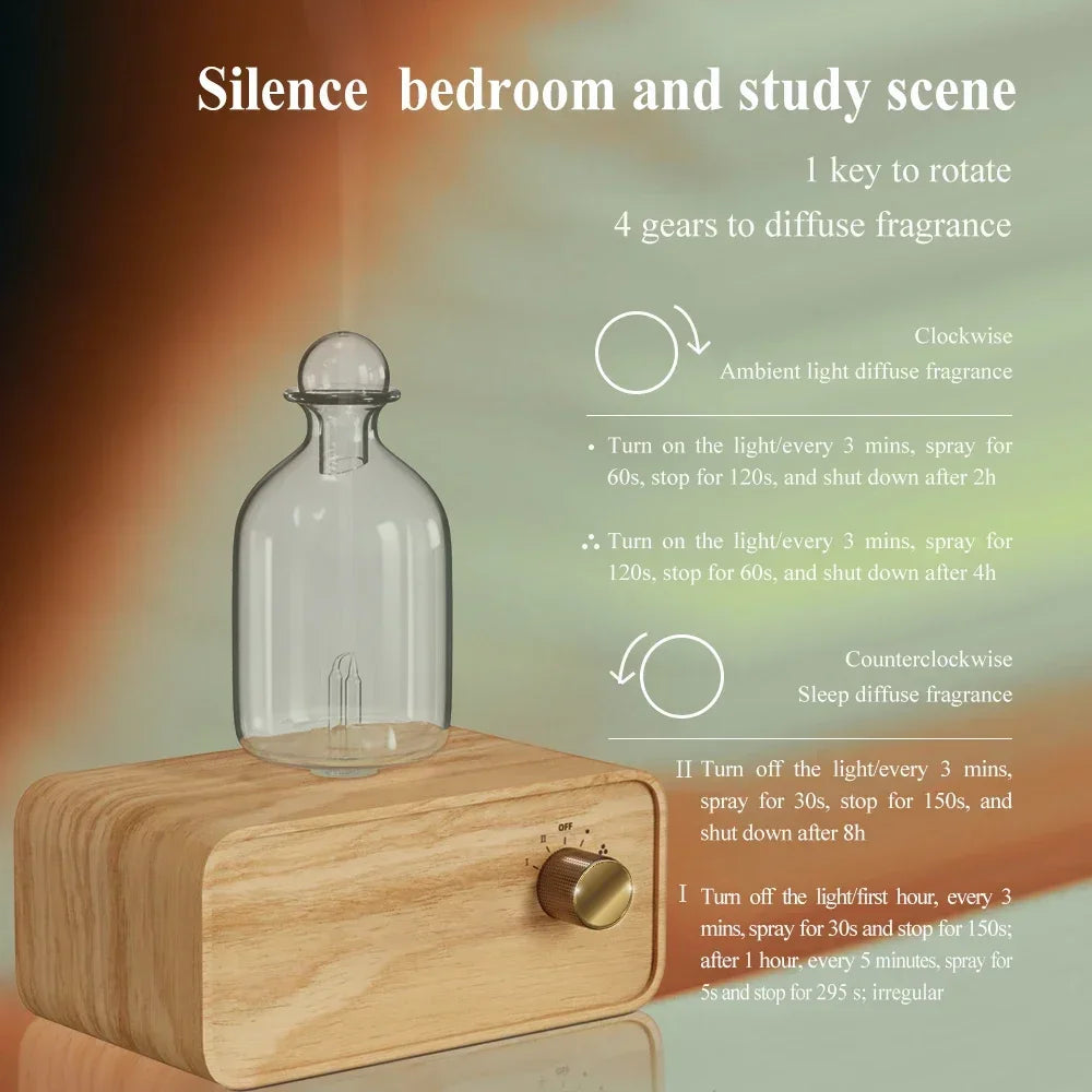 Glass Essential Oil Diffuser Wood Grain Base Air Aroma Diffuser 2600mAh Professional Machine Nebulizer For Home Office Room