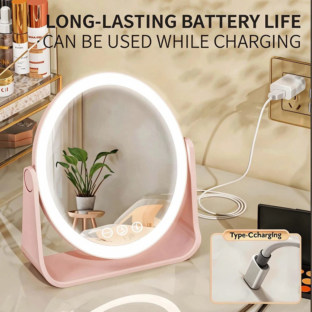 3 Colors LED Makeup Mirror Wireless Eversible Dimmable Touch Screen Cosmetic Mirrors Smart Rotatable Makeup Beauty Tabletop Tool