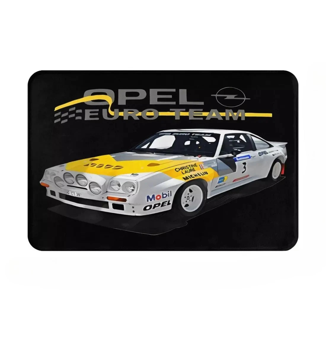 Opel Euro Team Racing Car Floor Mat - Vibrant Sports Design for Entrances, Perfect for Auto Enthusiasts and Modern Home Décor