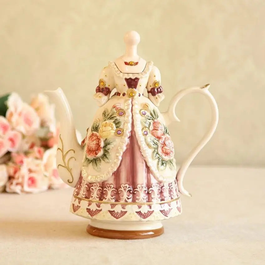 Nobility Beauty Dress Coffee Pot Ceramic Teapot Drinkware Royal Wedding Party Tools Tea Pot Set 1300ml