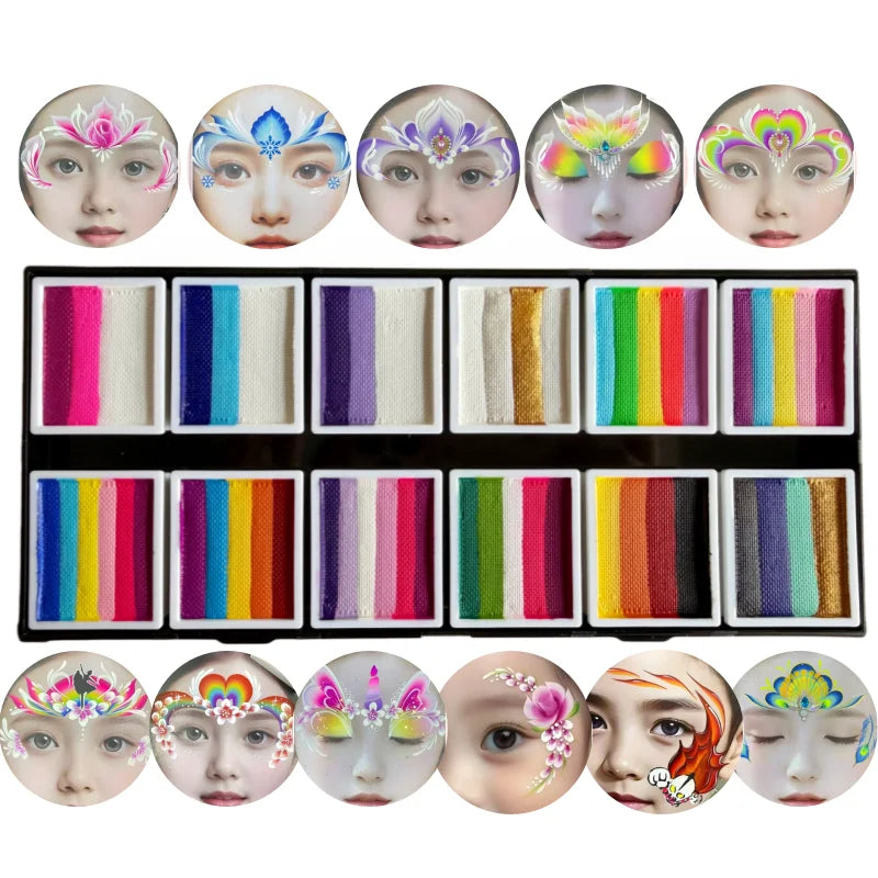 12 Color Popular Multicolor Child Body Painting Kids Face Paint Bodyart Palette Party Makeup Beauty Paint Palette With Brush Kit