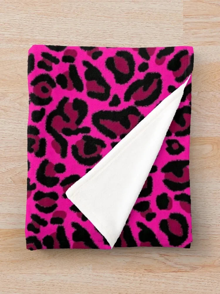 Hot Pink Y2K Aesthetic Leopard Print Throw Blanket - Decorative for Sofas & Home Décor