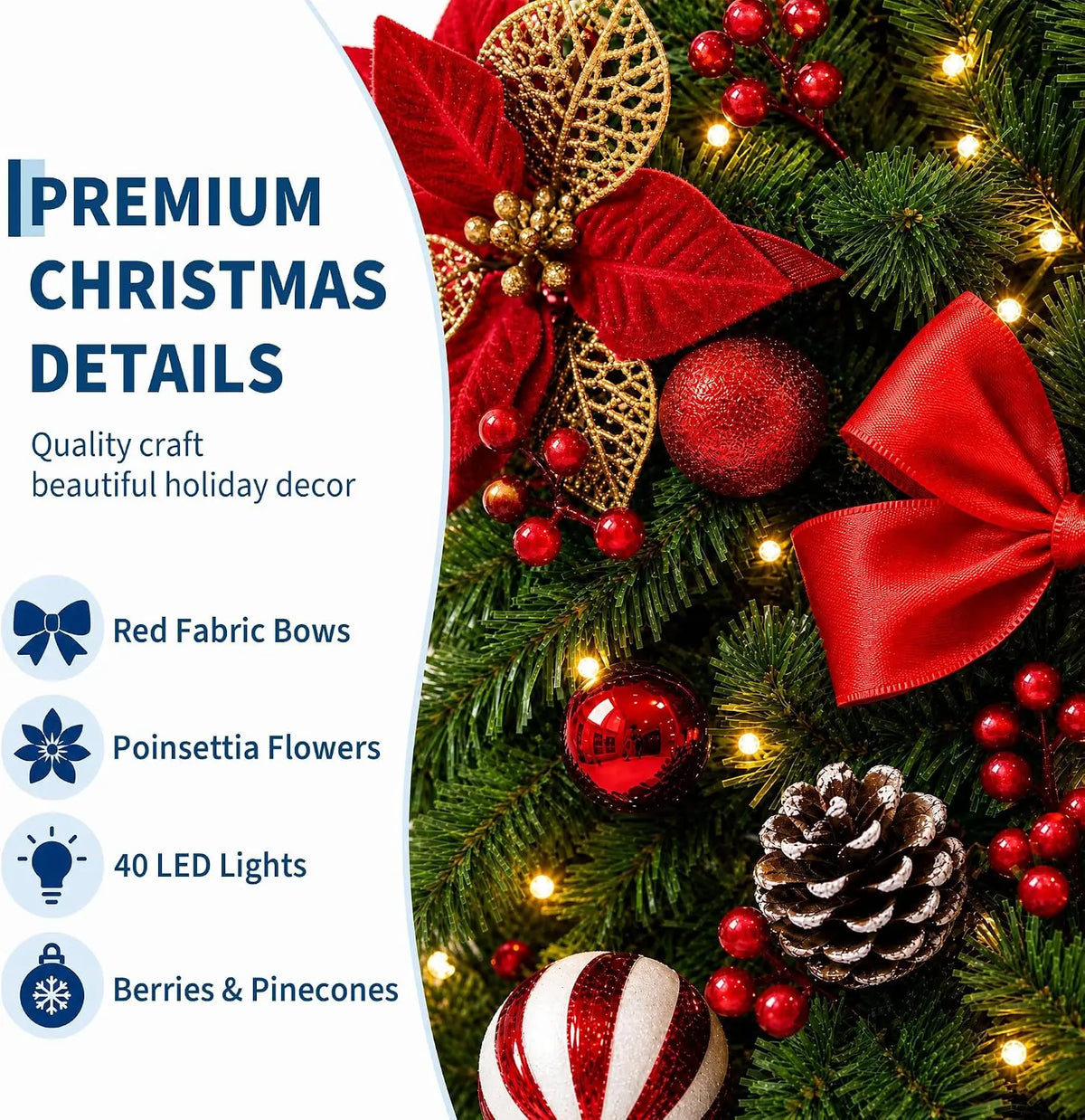Garvee 9 ft Christmas Garland with 40 LED Lights, 8 Lighting Modes and Timer  Plants  Garland Wreaths Home Party Decoration Outdoor Yard Pine Tree Rattan Hanging Ornament