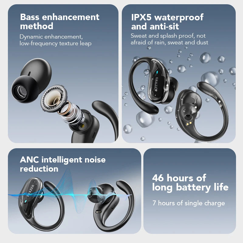 XT80 Wireless Bluetooth Earphones AI Translator Earbuds With Mic Control Noise Reduction Earhooks Waterproof Headset