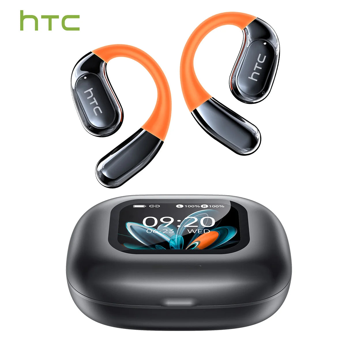 HTC NE27 Wireless Headphones Bluetooth 5.4 AI Translator Earbuds Glowing Earhook Upgraded LCD Touchscreen ENC Noise Reduction