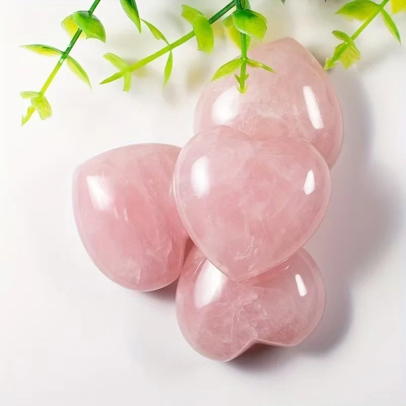 One Heart-Shaped Rose Quartz Stone - Bohemian Style Pink Crystal, Heart-Shaped Cut, Natural Stone, Suitable for Home Décor.