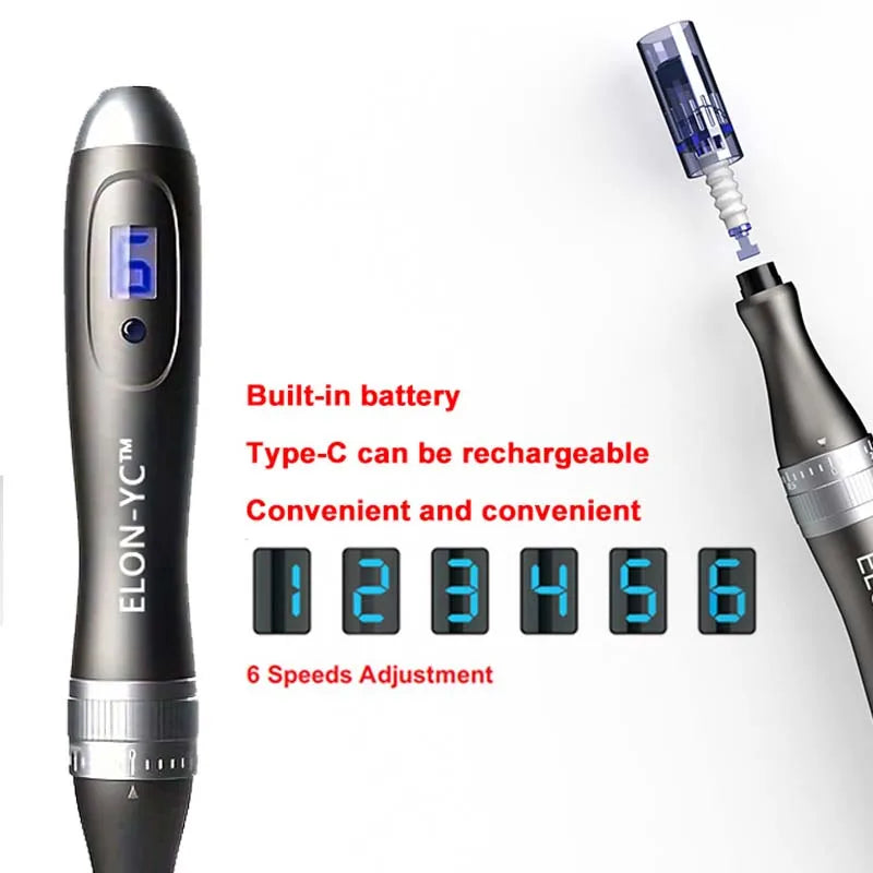 Wireless Dermapen ELON-YC Ultima-X6 Professional Beauty Pen Skin Care Tool Kit With 10PCS 0.25mm Cartridges,Microneedle Pen