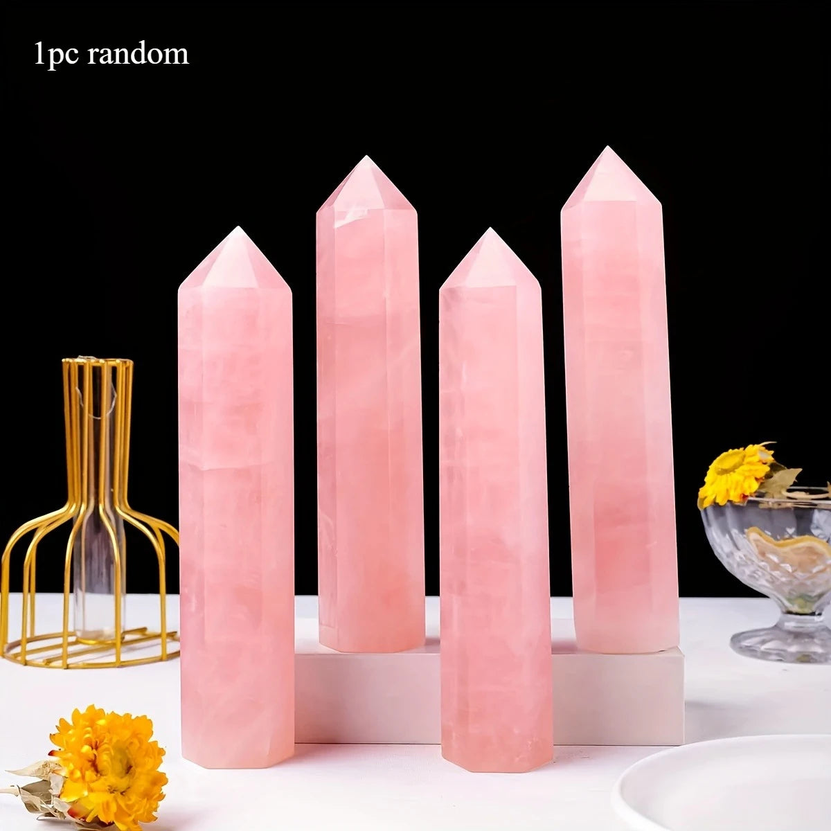 One rose quartz pointed cane, rose quartz tower, quartz crystal obelisk, suitable for party favors and home décor.