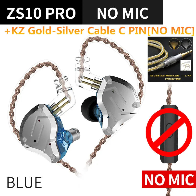 KZ ZS10 Pro 4BA+1DD Metal Headset Hybrid 10 drivers HIFI Bass Earbuds In Ear Monitor Sport Noise Cancelling Earphones KZ ZAX ZSX