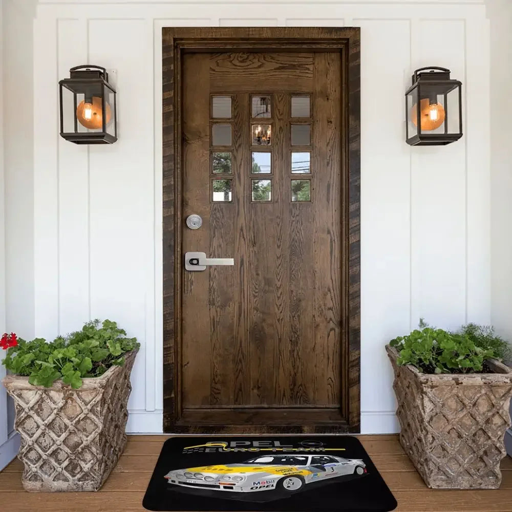Opel Euro Team Racing Car Floor Mat - Vibrant Sports Design for Entrances, Perfect for Auto Enthusiasts and Modern Home Décor