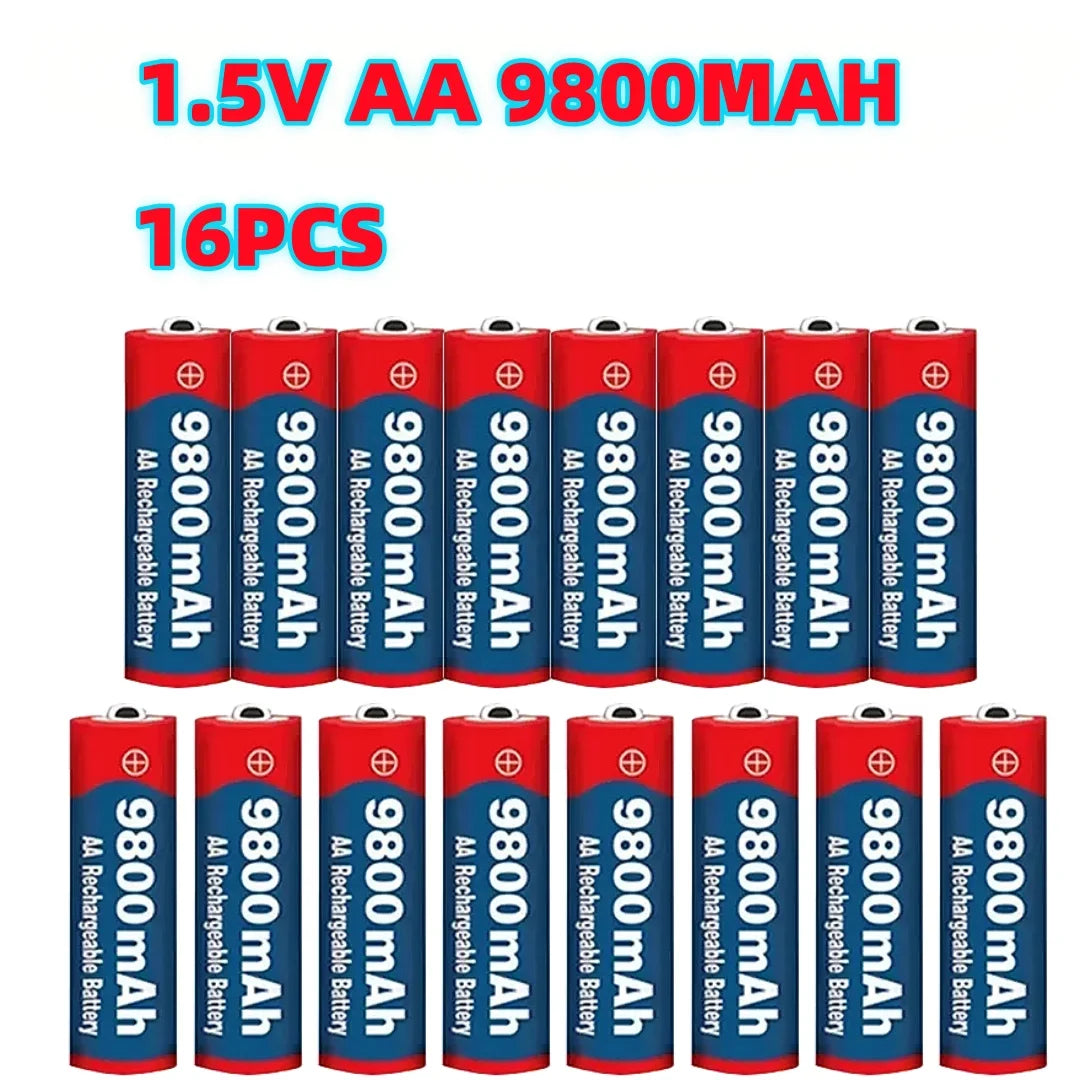 Premium 1.5V AA Alkaline Rechargeable Battery 9800mAh for Camera, Microphone, LED Light, Toy and Small Electronics