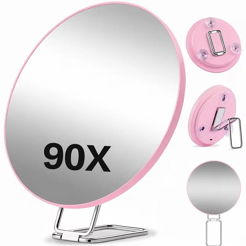 90x Magnifying Mirror Handheld with Stand Single Model Or with Tweezers And Beauty Scissors Set Suction Cup for Close-Up Viewing