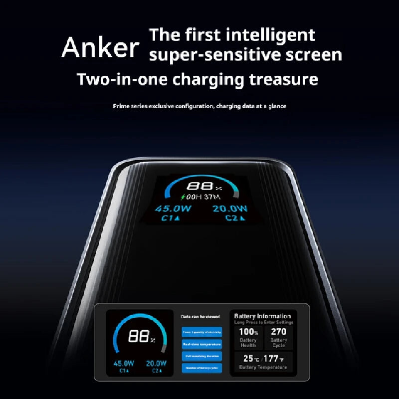 Anker Prime 65W Ultra-Fast Charging Power Bank 9600mAh with Smart Display And Foldable Plug Mobile Phone Accessories