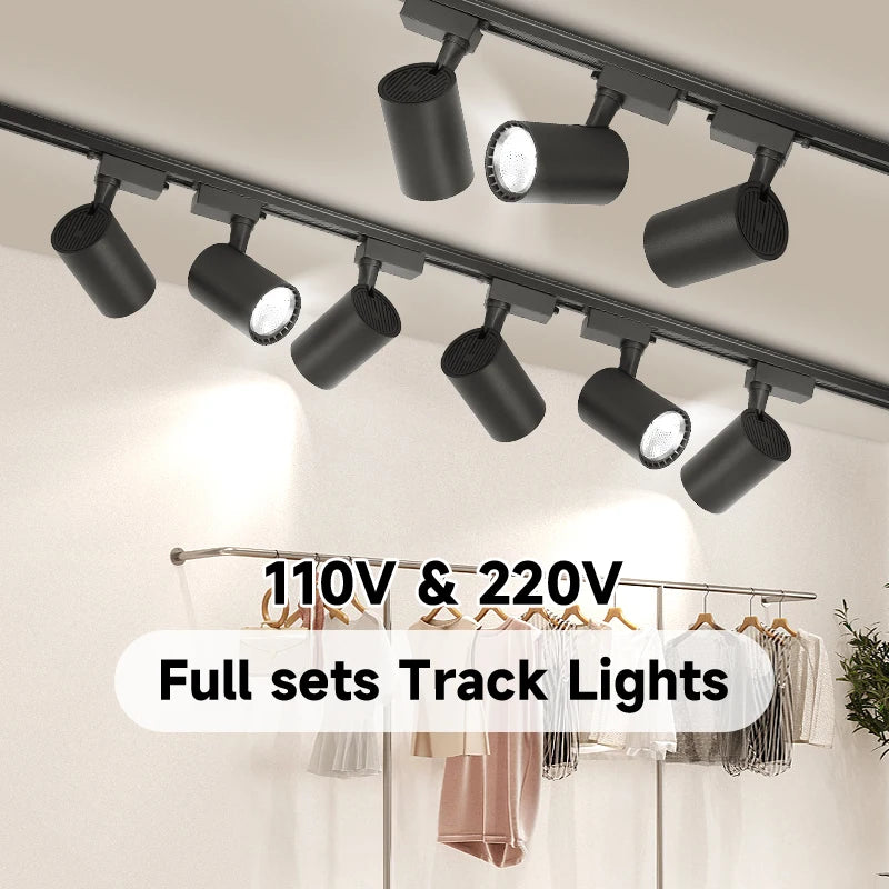 Full Set Track Light Led Spot110-265V COB Rail Lighting Fixture for Clothing Store Spotlight Home Ceiling Lights Led Track Lamp