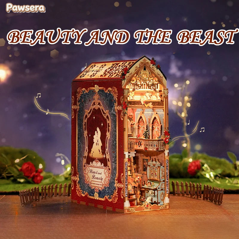 Pawsera Beauty and the Beast Handmade Hut Building Blocks DIY Assembled Sensing Music Book Stand Puzzle Toy Gift Creative Gift