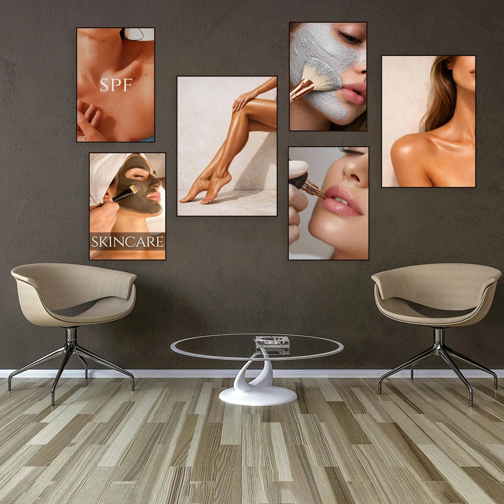Posters featuring skincare and facial treatments by beauticians, suitable for salons, spas, and beauty studios.