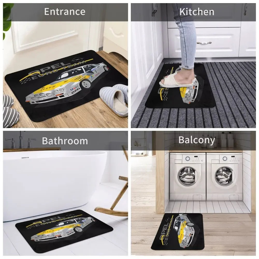 Opel Euro Team Racing Car Floor Mat - Vibrant Sports Design for Entrances, Perfect for Auto Enthusiasts and Modern Home Décor