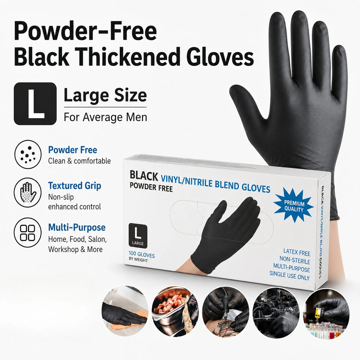 Textured Surface Disposable Black Nitrile Gloves 10/50/100PCS Latex Free for Mechanic Tattoo Beauty Hair Dye Household Cleaning