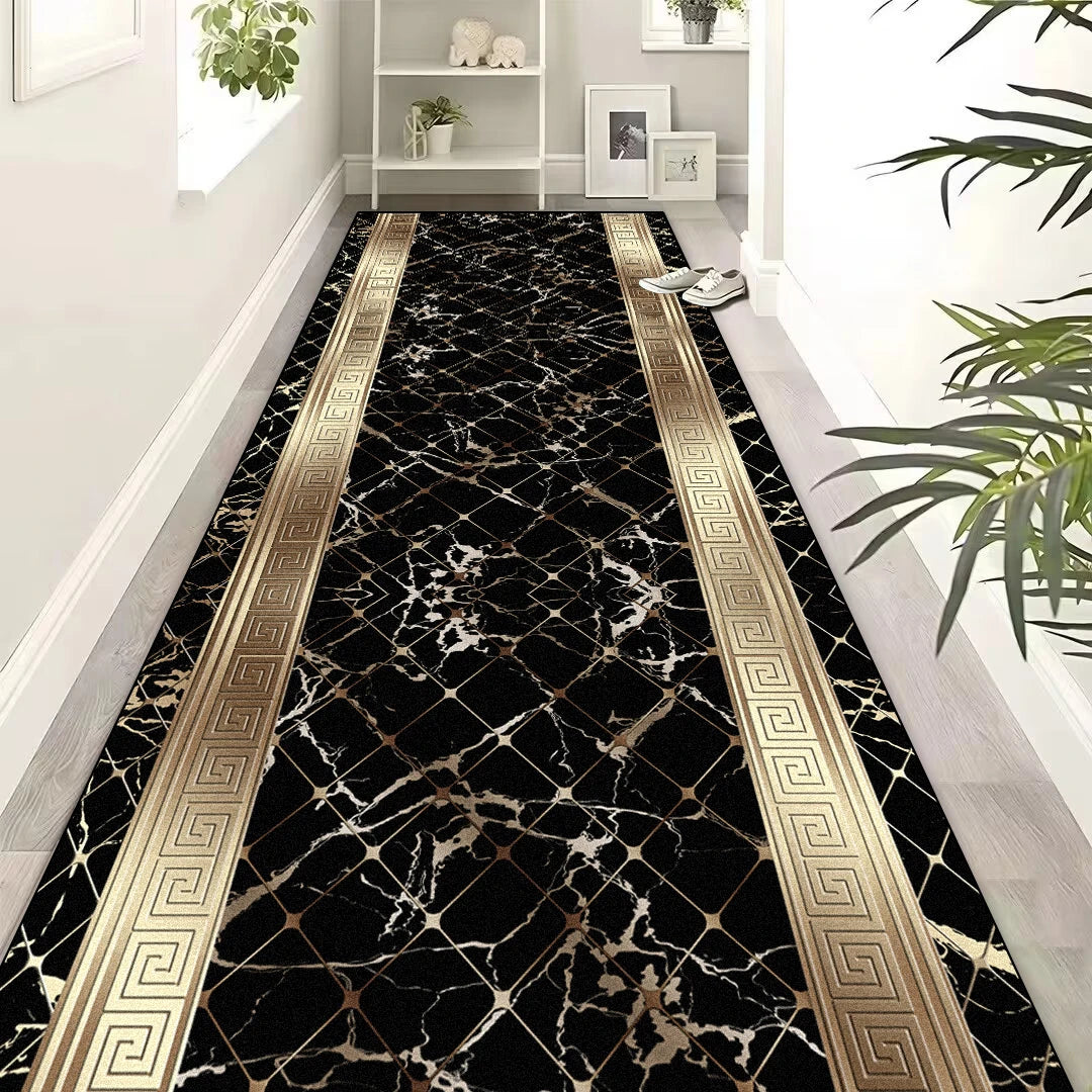European Luxury  Black Gold  Corridor Carpets Hotel Lobby Stair Non-slip Aisle Rugs Office Room Entrance Passageway Floor Mats