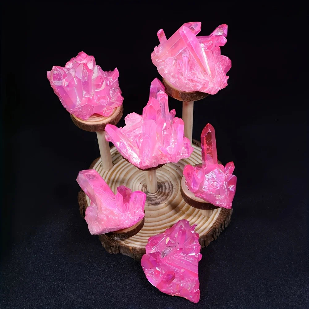 One random halo rose quartz cluster, pink crystal mineral specimen, home décor, Christmas gift, crystal gift, halo cluster.