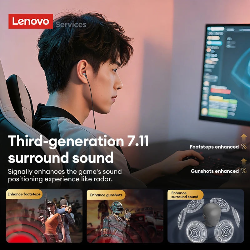 Lenovo Y100 1.2M In-Ear L-Shaped Wired Earphones Gaming Headset Ultra-Low Latency E-Sports Headphones Comfortable Sports Earbuds