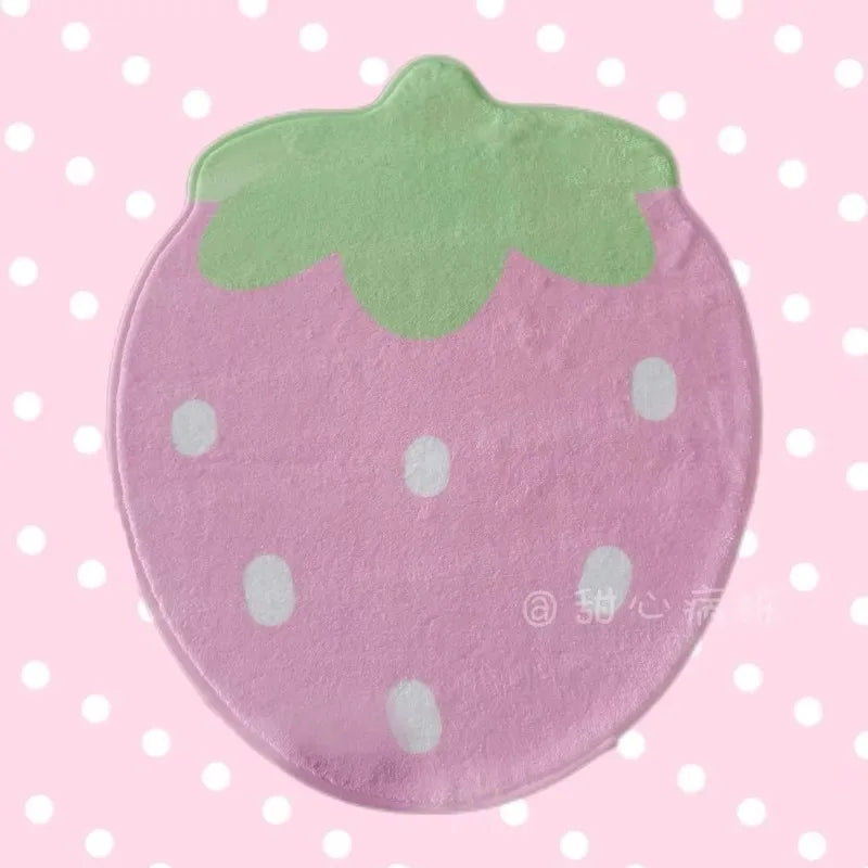Sweet strawberry floor mat, soft non-slip carpet next to bedroom bed, wardrobe room, home décor, living room carpet