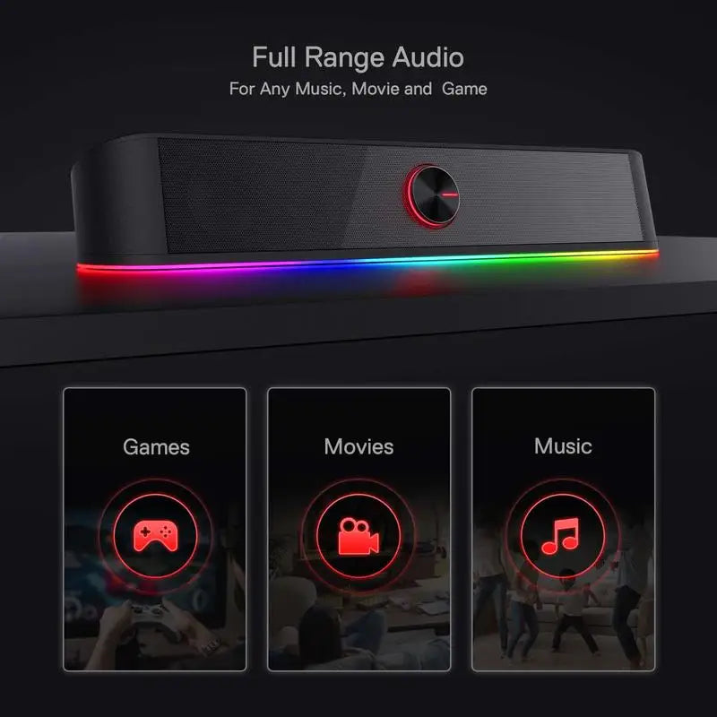 Redragon GS560 Adiemus RGB USB Desktop Soundbar, 2.0 Channel Computer Speaker with Dynamic Lighting Bar Audio-Light Sync/Display