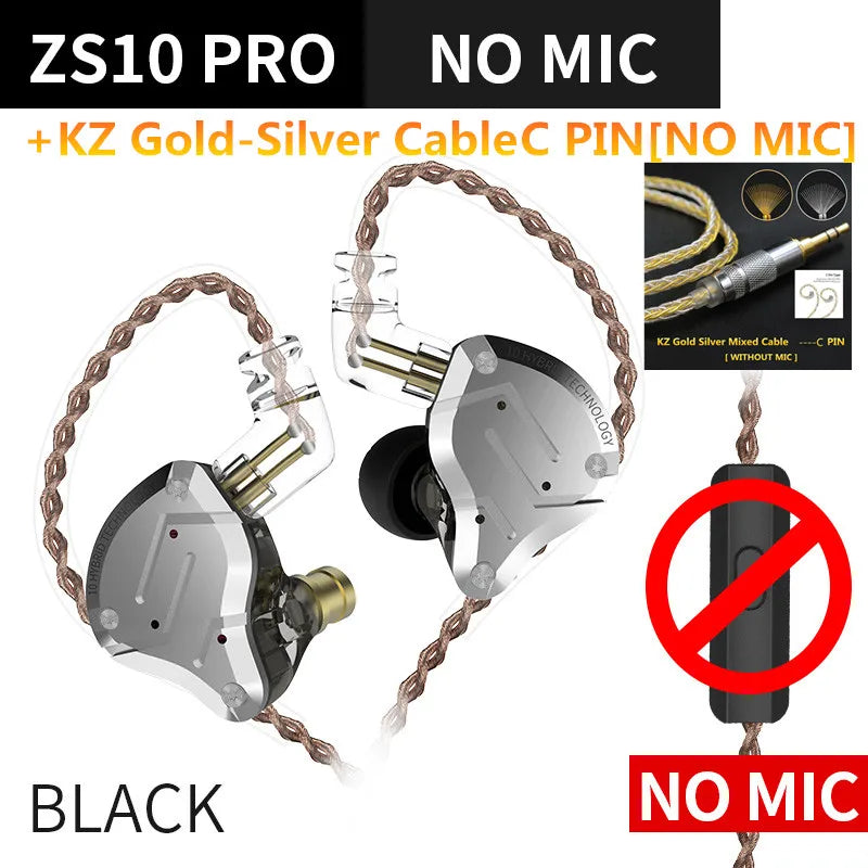 KZ ZS10 Pro 4BA+1DD Metal Headset Hybrid 10 drivers HIFI Bass Earbuds In Ear Monitor Sport Noise Cancelling Earphones KZ ZAX ZSX