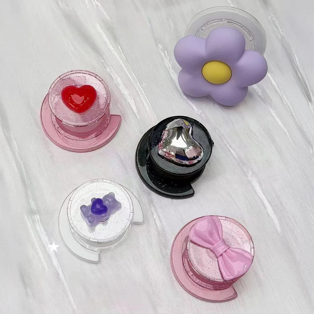 3D Bow Bear Flower Heart C Shape Magnetic Phone Grip Stand for IPhone Holder Mount Support for Galaxy Mobile Phone Accessories