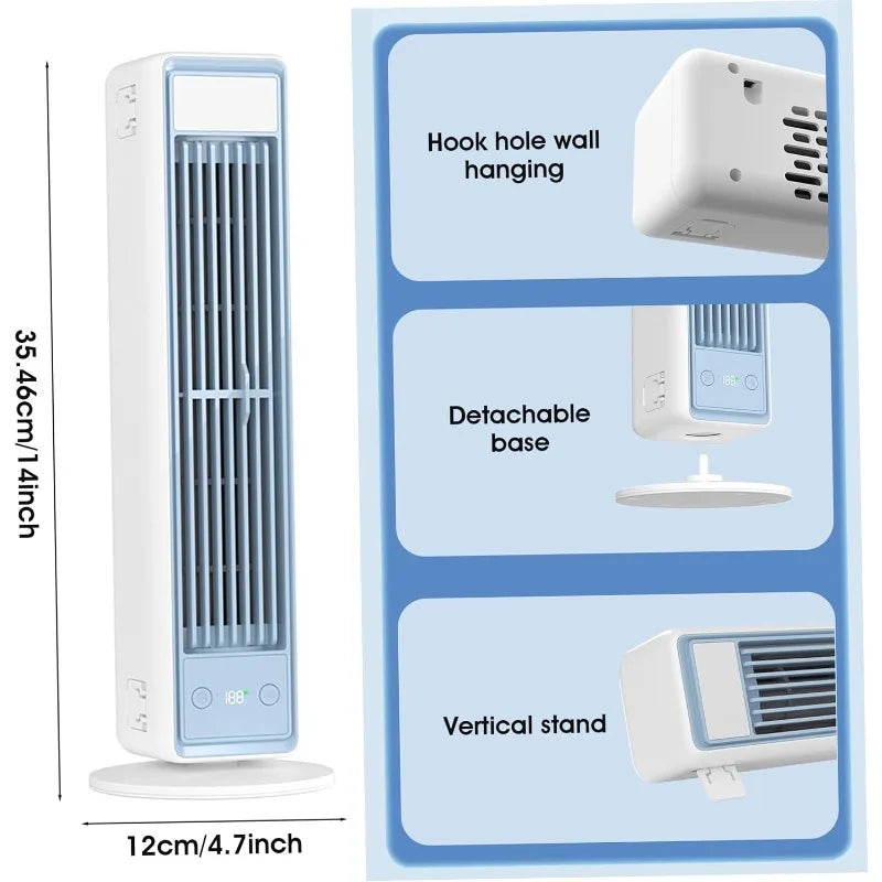 Tower Fan Strong Wind Cooling 3600mAh Bladeless Portable Air Conditioner with Remote Control Quiet 5 Speeds for Home Office Room