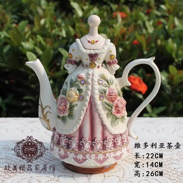 Nobility Beauty Dress Coffee Pot Ceramic Teapot Drinkware Royal Wedding Party Tools Tea Pot Set 1300ml