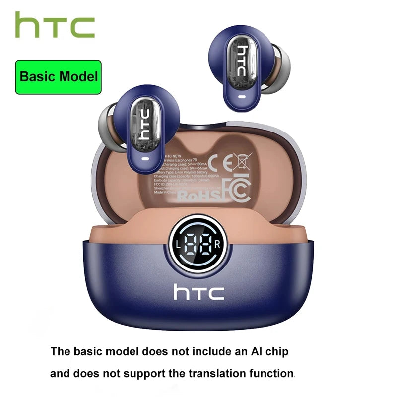 HTC NE79 TWS Bluetooth Earphones AI Translator In-Ear HiFi Sound Wireless Earbuds for Sports Headset with Clear Call Mic