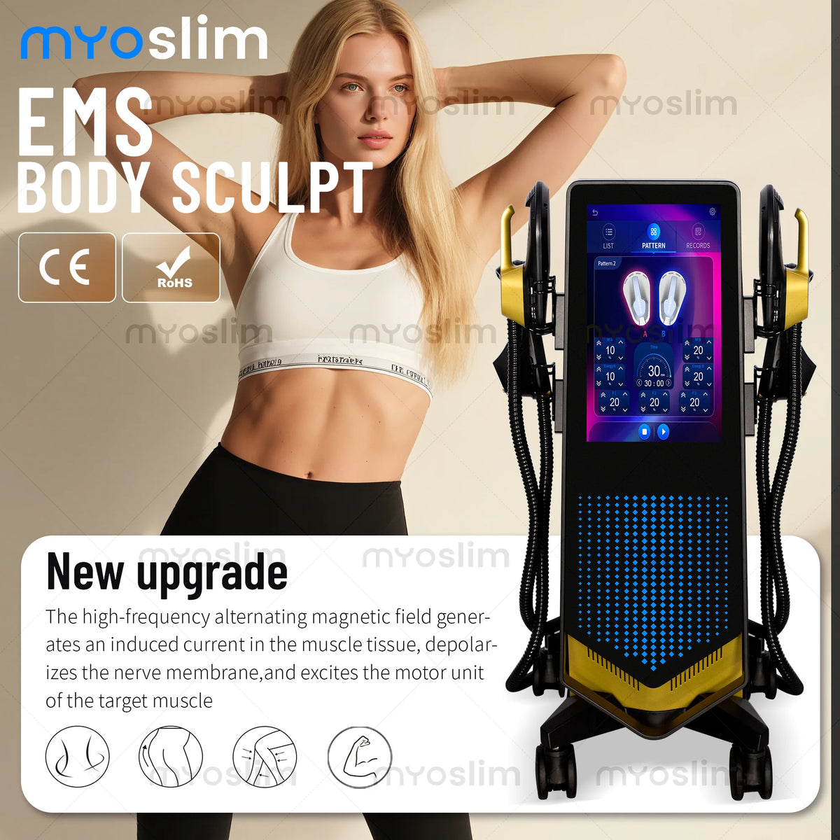 MYOslim 8500W 18Tes EMS Body Sculpt Machine Professional Body Contouring Equipment for Lose Weight Muscle Building Beauty Salon