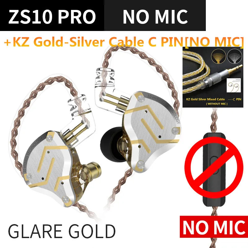KZ ZS10 Pro 4BA+1DD Metal Headset Hybrid 10 drivers HIFI Bass Earbuds In Ear Monitor Sport Noise Cancelling Earphones KZ ZAX ZSX