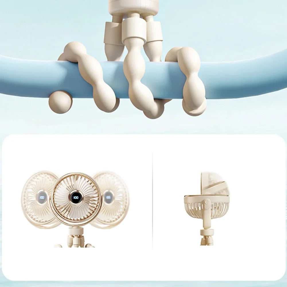 Mini Octopus Fan with Flexible Tripod Portable Handheld Rechargebale Baby Car Seat Adjustable Degree for Office Room Car