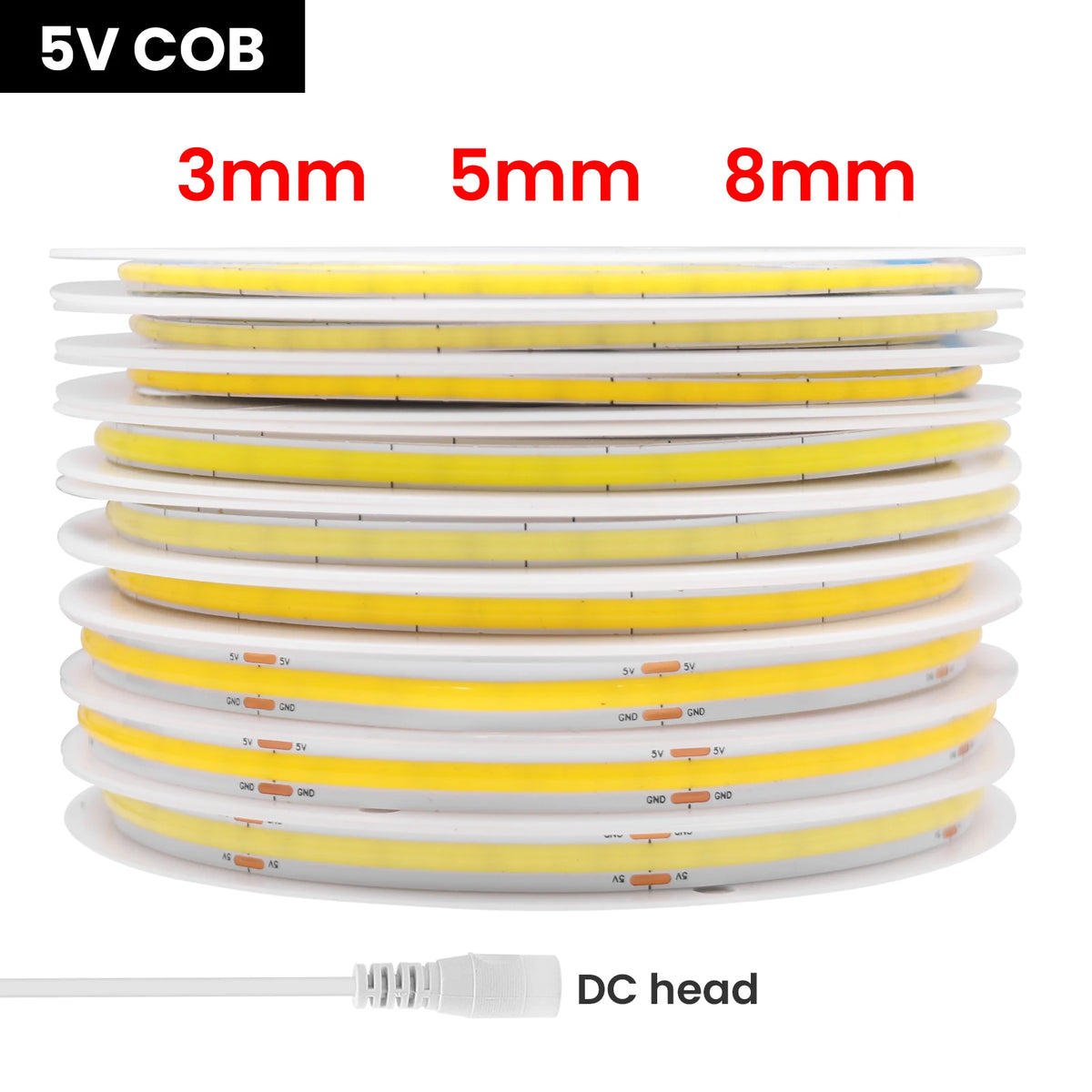 5V 12V COB LED Strip Light Ultra Thin 3MM 5MM 8MM Flexible Tape 320Leds/m RA90 Dimmable Linear Lighting Warm Natural Cool White