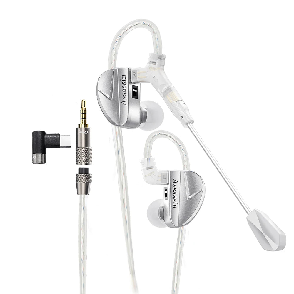 CVJ Assassin Silver in Ear Earphones 1BA+1DD+1Vibrate Game Mode HIFI Microphone Hybrid Tuning Switch Wired Earbuds IEM Headphone