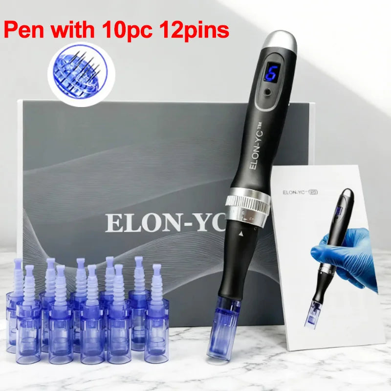 Wireless Dermapen ELON-YC Ultima-X6 Professional Beauty Pen Skin Care Tool Kit With 10PCS 0.25mm Cartridges,Microneedle Pen