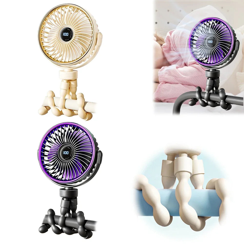 Mini Octopus Fan with Flexible Tripod Portable Handheld Rechargebale Baby Car Seat Adjustable Degree for Office Room Car
