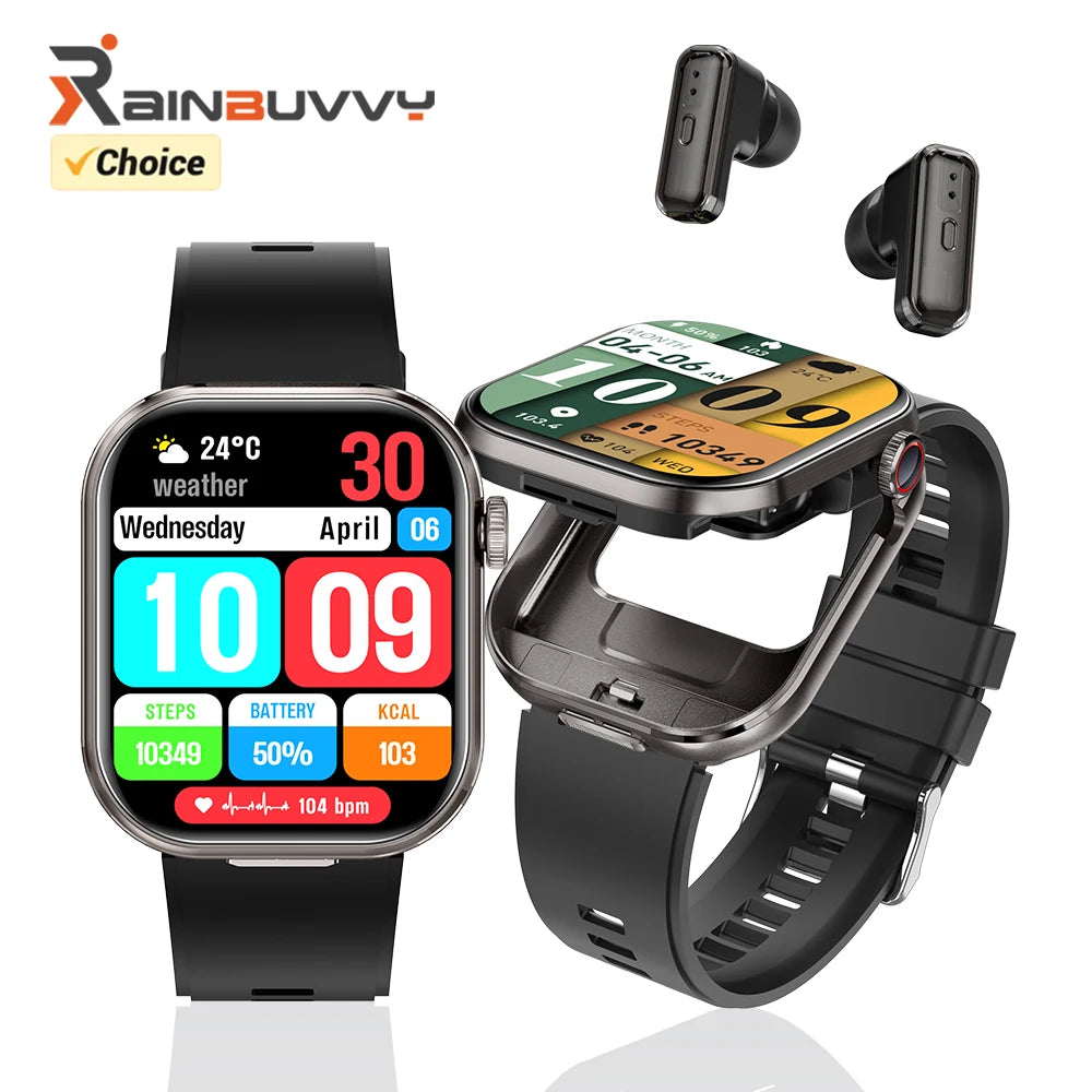 Rainbuvvy T99 TWS Smart Watch with Built-in Earbuds 2.02-inch HD IPS Display 3-in-1 Wireless Bluetooth Call Capable Smartwatch