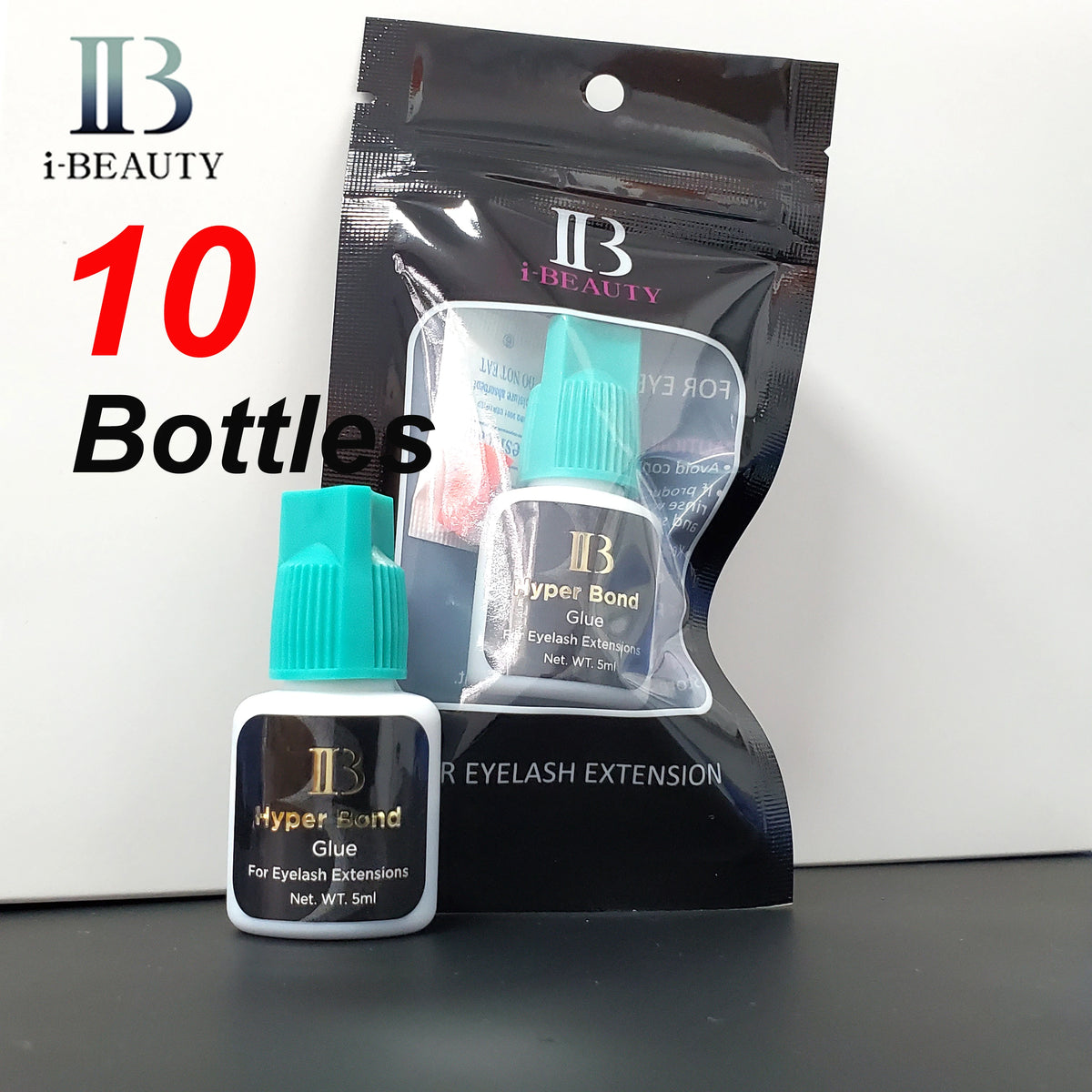 10 Bottles Original IB Hyper Bond Glue I Beauty 0.5s Dry Eyelash Extension Fast Drying Cyan Cap 5ml Korea Made Salon Use New Dat