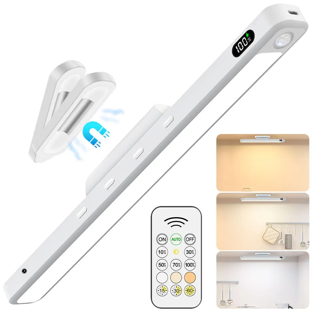 LED Cupboard Light Bar 2500mAh Remote Control Lamp Battery Display 135° Adjustable Magnetic Lighting for Makeup Mirror Bedside