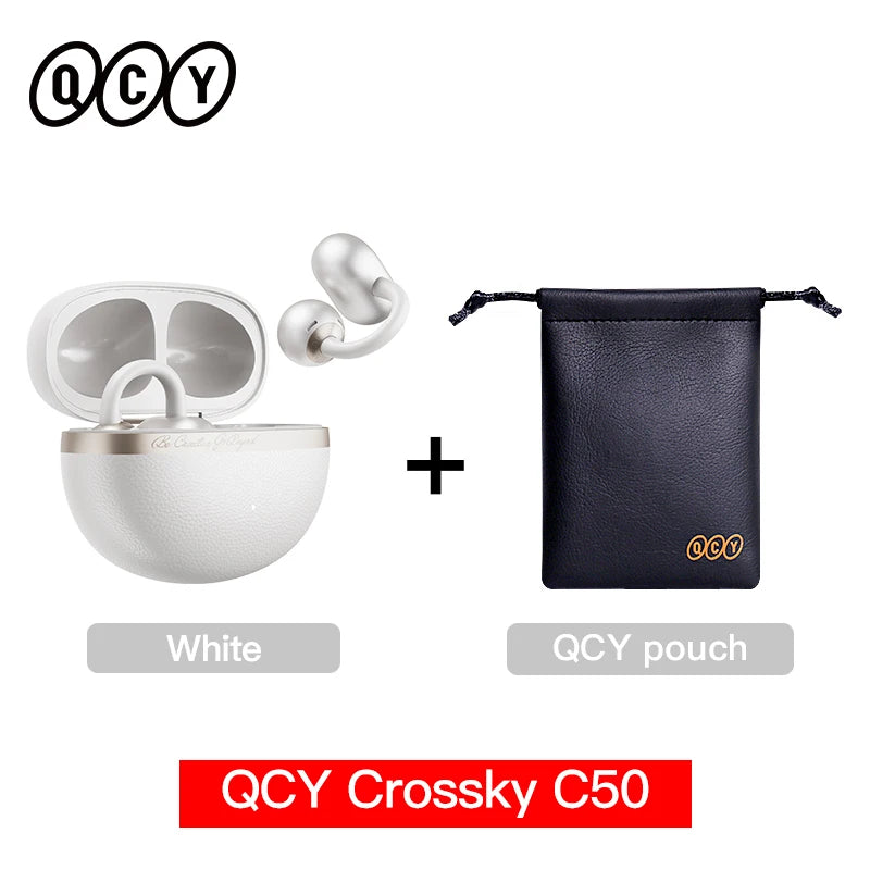QCY Open Ear Wireless Earbuds Crossky C50 Bluetooth 6.0 Headphones 4 Mic 35H Playtime Ear Cuff Earphones for Fitness IPX5