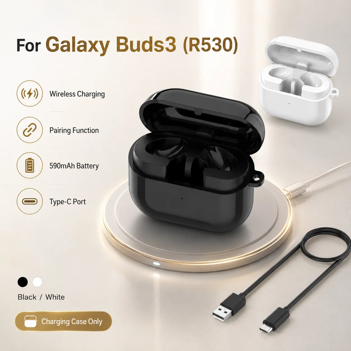 Replacement Wireless Charging Case For Buds 3 Support Bluetooth Compatible Earbuds Charger Base Type-C 590mAh No Earbuds