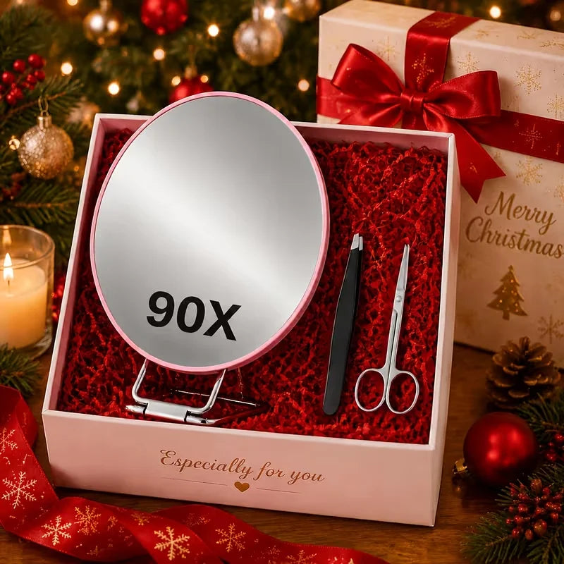 90x Magnifying Mirror Handheld with Stand Single Model Or with Tweezers And Beauty Scissors Set Suction Cup for Close-Up Viewing