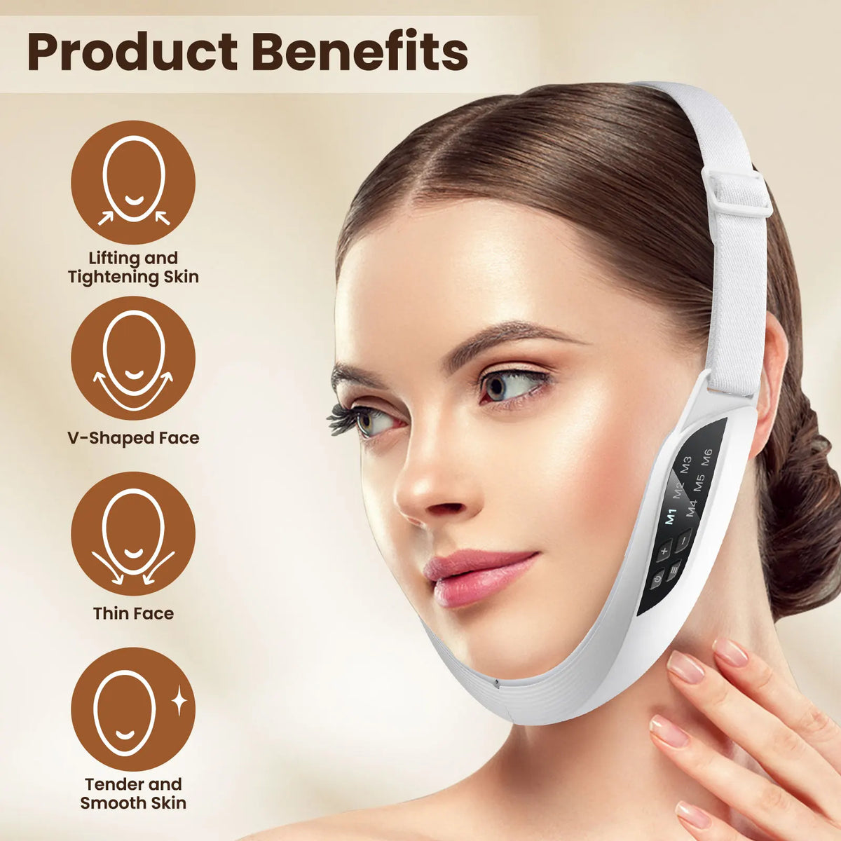 Electric EMS V Face Lifting Beauty Device 6 Modes 8 Levels Micro-current Facial Firming Massager Double Chin Removal Skin Care