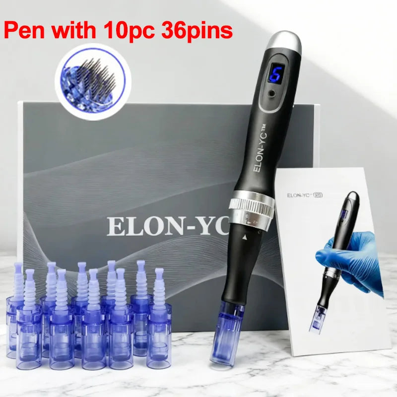 Wireless Dermapen ELON-YC Ultima-X6 Professional Beauty Pen Skin Care Tool Kit With 10PCS 0.25mm Cartridges,Microneedle Pen
